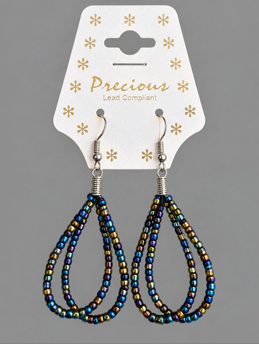 3/$30 PRECIOUS Peacock Seed Beaded Teardrop Festival Dangle Hook Earrings